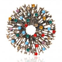 Beaut&Berry Vintage Rhinestone Hollow Sun Brooches for Women Round Pins Necklace Casual Party Accessories Gifts