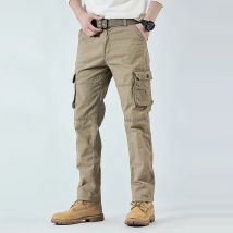 2026 Herren-Cargohose, gerades Bein, Baumwolle, Stretch, taktische Hose, männlich, Militär, Outdoor, Camping, Angeln, Freizeit, Arbeitskleidung, Khaki