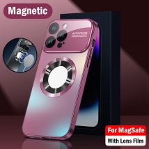 Luxus Glas Kamera Objektiv Für Magesafe Magnetische Drahtlose Lade Telefon Fall Für iPhone 16 Pro Max 14 11 12 13 15 Pro max Abdeckung