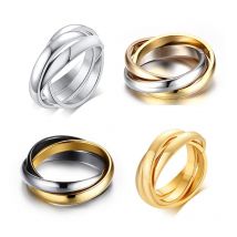 Interlockierter Dreifachring aus Edelstahl für Damen, mehrfarbiger Ehering, Bague, drei in einem