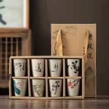 8 teile/satz Keramik Tee Tassen Kreative Chinesische Tee Kultur Office Home Drink Wasser Tasse Porzellan Verkostung Tasse Geschenk Box 2025 Neue