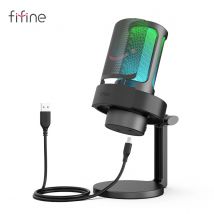Microfono USB FIFINE per la registrazione e lo Streaming su PC e Mac, uscita cuffie e pulsante Touch-Mute, microfono con 3 modalità RGB-A8