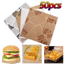 50 Uds. Papel a prueba de aceite, papel para envolver alimentos, hornear sándwich, hamburguesa, patatas fritas, papel para envolver alimentos fritos, plato, accesorios