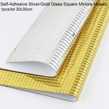 30 x 30 cm selbstklebende quadratische Glasspiegel, Mosaikfliesen, Splitter/Gold, Glasspiegel, Wandaufkleber für DIY handgefertigte Heimdekoration