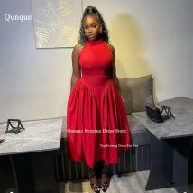 Qunque von der Schulter rote Ballkleider Tee Länge Satin geraffte besondere Anlass Kleider Abendkleider Hochzeits feier Kleid