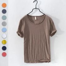 Retro Raw Edge T-Shirt for Men 100% Cotton Lightweight & Breathable Slim-Fit Monochromatic O-Neck Summer Streetwear Essential