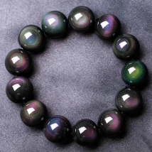 Natürliche schwarze Obsidian Armband Schmuck 16mm Frauen Männer Stretch Regenbogen Licht Naturstein Rechteck Perle Armreif aaaaaa