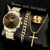 2/4PCS Business Men's Watch Set Trendy Fashion Simple Quartz Watch Jewelry Set Suitable for Daily Clothing Matching Perfect Gift