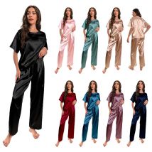 Sommer Mode Frauen Eis Satin Pyjamas Seide Kurzarm Hosen Set Weiche Feste Lose Kausalen Nachtwäsche Anzug