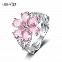 Rosa gelbe Blume funkelnder Zirkon Verlobungs-Ehering 18 Karat vergoldet Weißgold vergoldet Schmuck