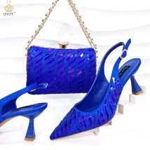 Qsgfc Neuankömmling Mode Schuhe passende Tasche Set königsblaue Farbe verziert mit Kristall Damen Hochzeits feier Frauen High Heel