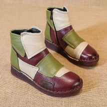 Vintage Patches echtes Leder Stiefeletten Frau Luxus Schneeschuhe wasserdicht kurze Plüsch Stiefel Frauen Herbst Booties Dame Wohnungen