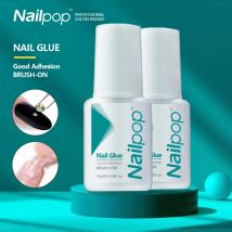 Nailpop Colla per unghie per punte finte Glitter Acrilico Nail Art Adesivo Strumento per manicure Colla per strass Tappo per bottiglia con pennello 2 pezzi