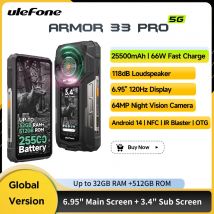 Ulefone Armor 33 Pro 5G Robustes Telefon Android 14 Smartphone 6,95 Zoll 120 Hz Bis zu 32 GB + 512 GB 25500 mAh NFC 66 W Ladeluidsprecher