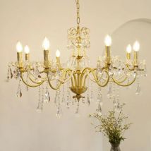 Französisch Retro Kristall Perle Kronleuchter Luxuriöse Messing Villa Wohnzimmer Esszimmer Kerze Anhänger Lichter Beleuchtung Schlafzimmer Glanz Lampen