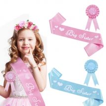 Rosa blaue große Schwester, Satin-Schärpe und Abzeichen-Anstecknadel für Mädchen, Geburtstag, Babyparty, große Schwester, als Partyzubehör, Dekorationen