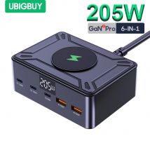 Ubigbuy 205W GaN stazione di ricarica USB-C PD 100W PPS 45W caricabatterie da tavolo a ricarica rapida per iPhone 15 Samsung MacBook Pro laptop