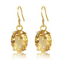 14K pozłacane 925 srebro kolczyki kobieta wiszące kolczyki kamień cytrynowy w kształcie jajka 4 rogacz Hook Fine Jewelry