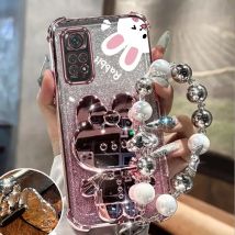 Airbag Glitter Spiegel Kaninchen Telefon Halter Fall Für Xiaomi Redmi Hinweis 7 8 9 9s 10 10s 11 11s 11T Pro Plus + Max 4G 5G Stand Abdeckung