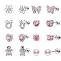 1 Paar oder zufällige 4 Paar hypoallergene chirurgische Edelstahl-Ohrringe für Mädchen, Kinder, Frauen, Ohrringe, Blumen, Schmetterling, Kleinkind
