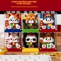 Glück Tier Micro Bausteine Weniger Panda Katze Maneki Neko Zusammengebaut 3D Modell Mini Ziegel Figur Spielzeug Für Kinder Geschenke