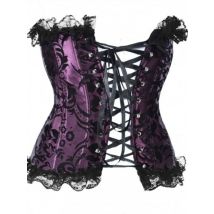 Purple Sexy Lace Up Satin Flower Jacquard Waist Trainer Corset Victorian Bustiers Lingerie Steampunk Boned Overbust Corselet
