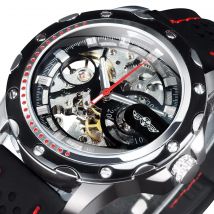 Sport Outdoor Automatische Uhr für Männer Leuchtzeiger Schwarz Skeleton Mechanische Uhren Luxus Marke Kautschukband Uhr