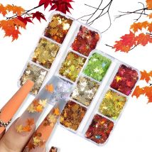 6 Grids Maple Leaf Nail Art Glitter Flakes Holographic Fall Leaves Sequins For Nail Design Christmas Glitter Paillettes Manicure