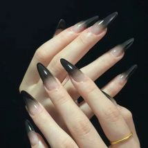 24 pz gradienti neri lungo paragrafo moda Manicure Patch adesivo riutilizzabile unghie finte mandorle unghie finte premere su Stiletto