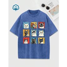 Unisex Plus Size Lustiges Katzen-T-Shirt mit Vintage-Katzen-Aufdruck, 100 % Baumwolle, Rundhalsausschnitt, kurze Ärmel, lockere Passform, Sommer-Casual-Top