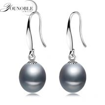 Echte süßwasser-graue Perlenohrringe für Frauen, Hochzeit, 925er Silber, schwarze natürliche Perlenohrringe, Mädchen-Geburtstagsgeschenk