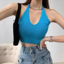 HELIAR Frauen V-ausschnitt Sexy Tops Kreuz Halter Tops Gestrickte Y2K Tops Frauen Solide Crop Tops Frauen Camis INS Heißer Tops 2025 Sommer