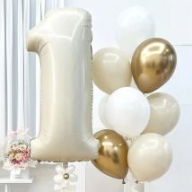10 Stück 32 Zoll cremefarbene Zahlen-Folienballons 1. Geburtstag Partydekorationen Kinder Junge Mädchen 1 2 3 4 5 6 7 8 9 Jahre altes Zubehör