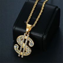 Hip Hop Iced Out Bling Dollar Zeichen Anhänger Gold Farbe Edelstahl Rapper Geld Halskette Für Männer Frauen Hippie Schmuck Geschenk