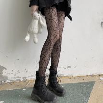 Sexy Schwarze Spinnennetz-Netzstrumpfhose Sommer Damen Ausgehöhlte Fischnetz-Strumpfhose Gotische Spitze Transparente Lange Strümpfe Damen