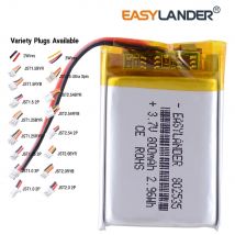 JST2.54 2P JST1.25u 802535 3,7 V 800 mAh wiederaufladbarer Lithium-Lipo-Li-Ionen-Polymer-Akku