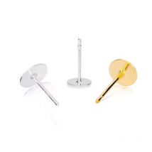 4pcs Gold Real Solid 925 Sterling Silver Earring Stud Needle Post Flat Base Pins Silver Settings DIY Jewelry Making Findings