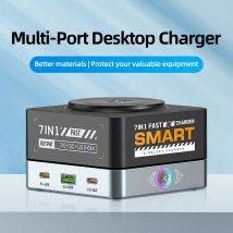 7in1 Desktop-Multi-Port-Ladegerät 15 W kabelloses Laden USB C PD 65 W Ladegerät für Mobiltelefone Laptop Tablet