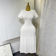 Mittellanges Kleid für Damen, gestrickte Kleider, A-Linie, Vestidos, Party, Nacht, Streetwear, Rundhalsausschnitt, kurze Ärmel, elegant, Y2k, Arbeit 2025,