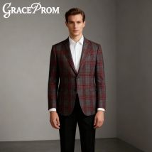 Formal Plaid Men's 2PCS Suit: Jacket and Pants, Notched Lapel, Slim Fit Blazer, Groom Tuxedos for Daily Wear, Parties, Formal