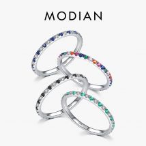 Modian 2026 Echter 925 Sterling Silber Regenbogen CZ Einfacher Modischer Fingerring Stapelbare Emaille-Ringe für Frauen Marken-Feinschmuck