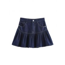 Europäische und amerikanische Herbst Damen bekleidung Retro lässig hohe Taille abnehmen Puffrock kurzen Jeans breiten Rock