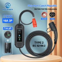 Kolanky EV-Ladegerät, 16 A, 11 kW, Typ 2, IEC-62169, Stecker, Strom einstellen, Timer, Aufladen für Hybrid-Elektrofahrzeuge, Autos, 5 m Kabel