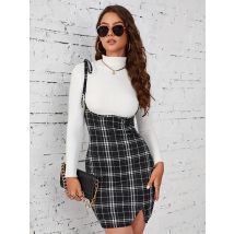 Neue Frühling Herbst Winter Dame Kleidung Elegante Vintage frauen Neue Modische Enge Sexy Plaid Tasche Hüfte Kleid Strap Rock