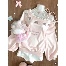 Japanese Kawaii Pink Sweatshirt Women Off Shoulder Lace Bow Long Sleeve Top Sweet Girl Design Fashion Soft Cute Casual Pullover