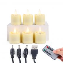 6er-Pack wiederaufladbare USB-Weihnachtsvotivkerzen mit Fernbedienung, Timer, warmes gelbes Licht, Batterie, dekorative Kerzen für den Raum