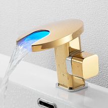 BAKALA Messing Wasserfall LED Bad Becken Wasserhahn Kalt Heiß Mixer Kran Waschbecken Tap Schwarz Farbe Ändern Angetrieben durch Wasser Fluss