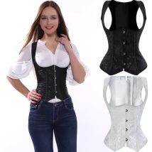 S-6XL Damen Weiß Schwarz Brokat Stahl Ohne Knochen Steampunk Tesla Unterbrustkorsett Bustier Taille Cincher Weste Mieder Top Plus Size