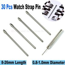 30 Stück Metall-Uhrenarmband-Verbindungsstifte, 18 mm, 20 mm, 22 mm, 24 mm, 8 mm-26 mm, Edelstahlarmband-Reparaturwerkzeuge, 0,8/0,9/1,0 mm Dicke