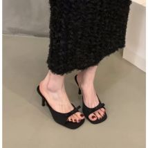 Neue Damen-Slipper-Pantoletten, niedrige High-Heels-Schuhe, Sommer, bester Street-Look, Damen, quadratischer Kopf, offene Zehen, Schleife, Riemchensandalen